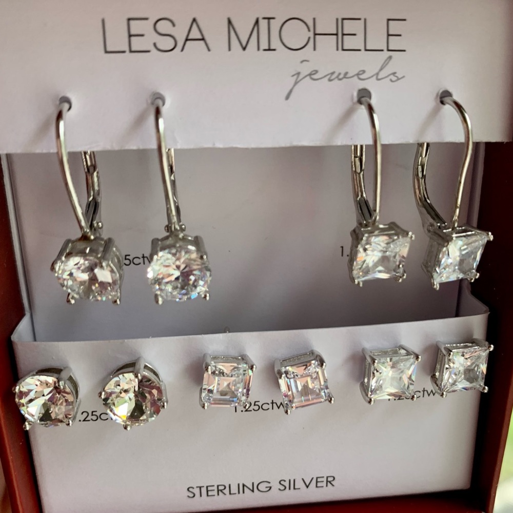 NIB sterling silver and crystal earrings set